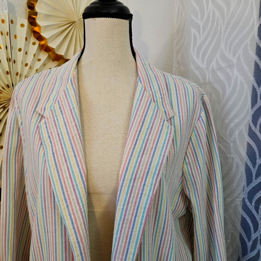 Vintage The Season Ticket | Pastel Striped Open Blazer | Size 40